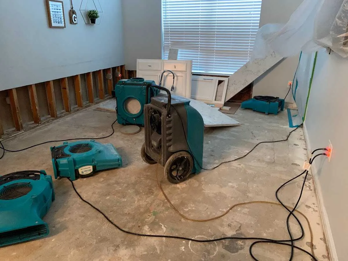 Dehumidifier in flood-cut room for Water Damage Restoration in Topanga
